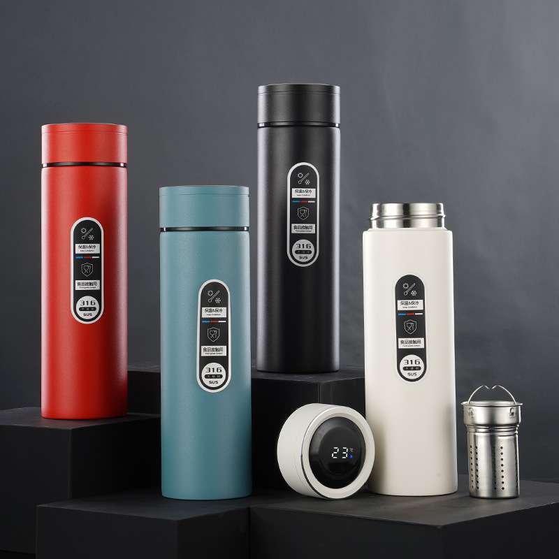 316不銹鋼噴塑智能保溫杯男女士辦公水杯泡茶杯車載商務(wù)禮品