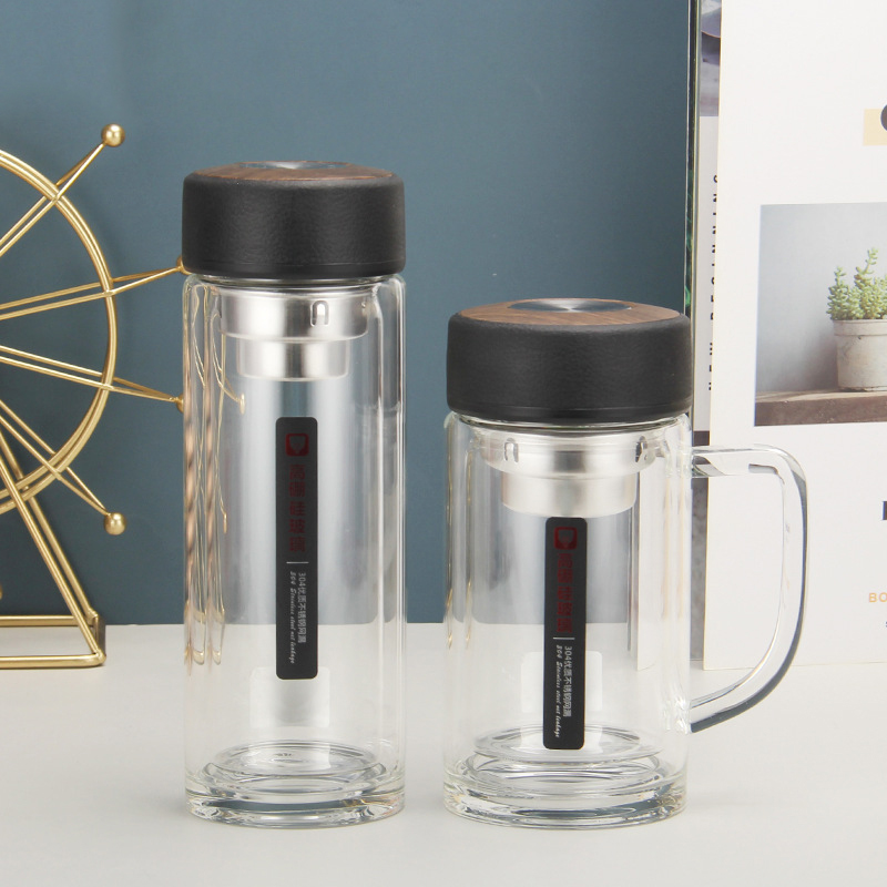 2137雙層玻璃杯高硼硅商務(wù)辦公杯加厚度禮品杯防燙水杯定制